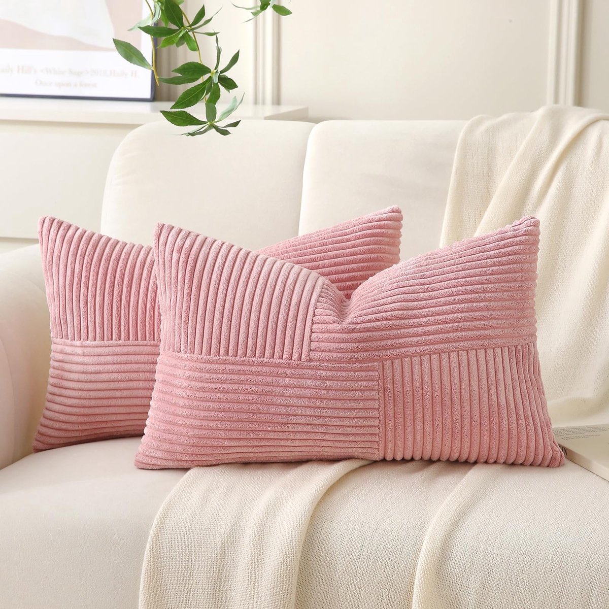 Omgoods - Set van 2 Kussenslopen van 40 x 60 cm, Corduroy Met Patchworkpatroon