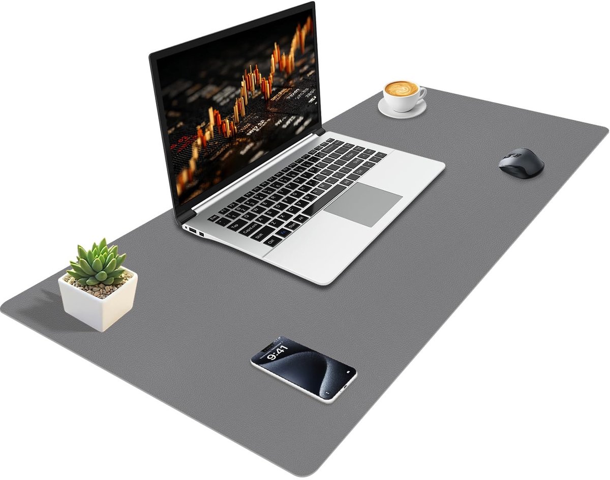 Omgoods - Niviy Desk Mat XXL - PU Leren Non-Slip Bureau Mat 100x40cm - Donkergrijs
