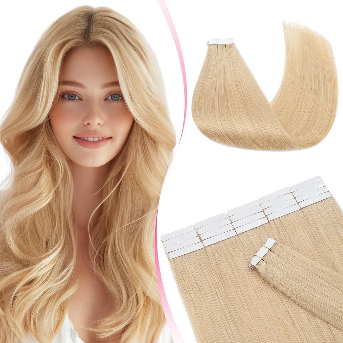 Omgoods - Zelfklevende Haarextensions - Natuurlijke 20 Stuks - 35 cm - #24 Lichtblond
