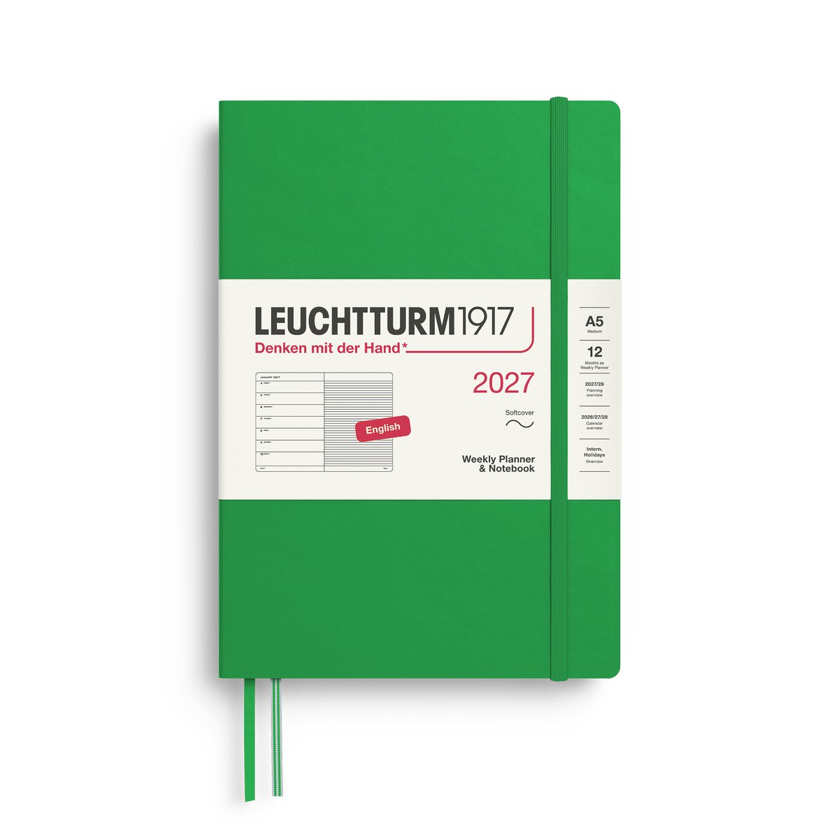 Leuchtturm1917 - 2027 Weekly Planner & Notebook - A5 Medium 15x21cm - spring leaf - softcover