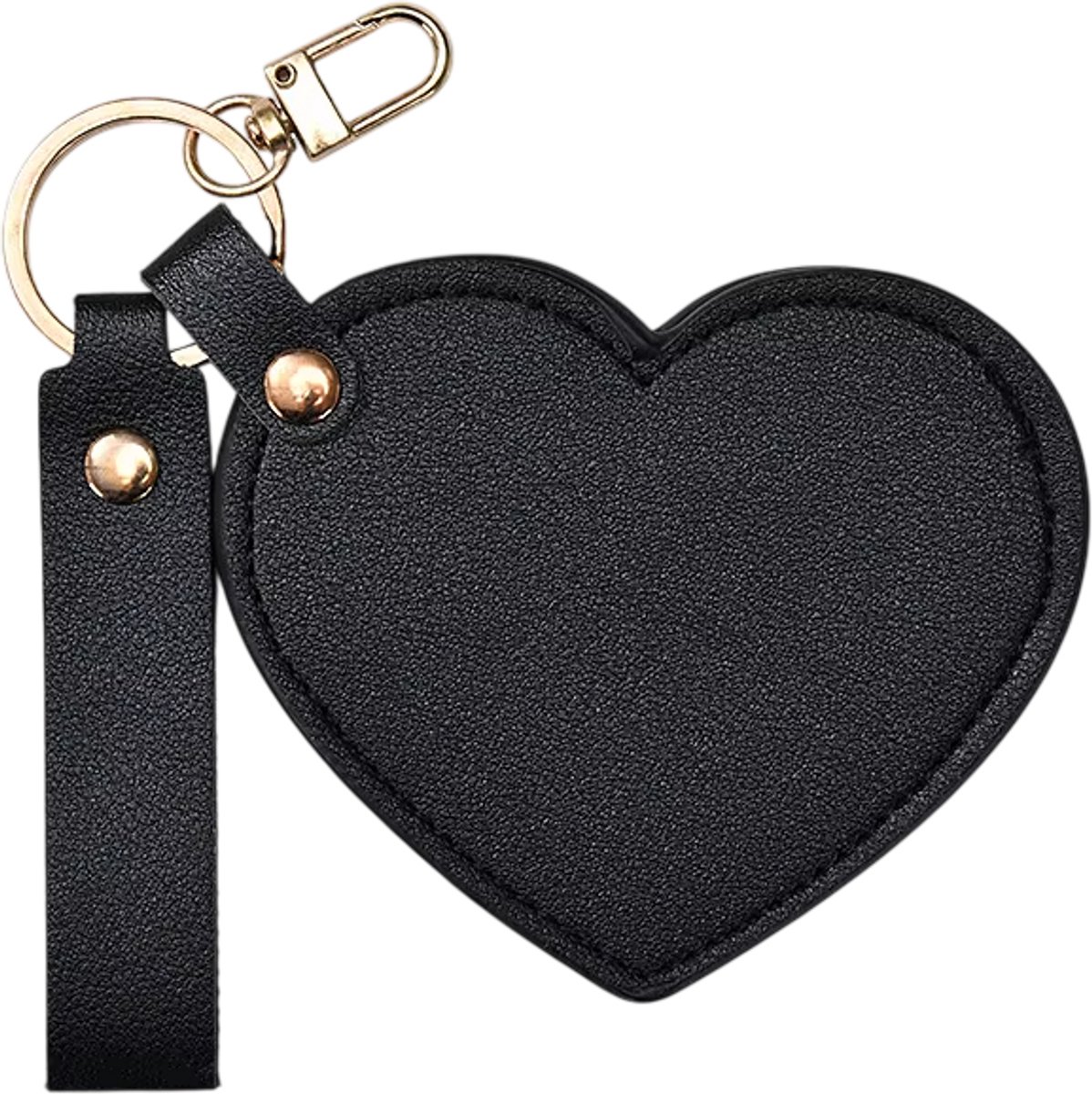 Hartvormige Make-up Spiegel Sleutelhanger – Draagbare Mini Spiegel met Ketting voor Tas, Portemonnee & Reizen - Zwart