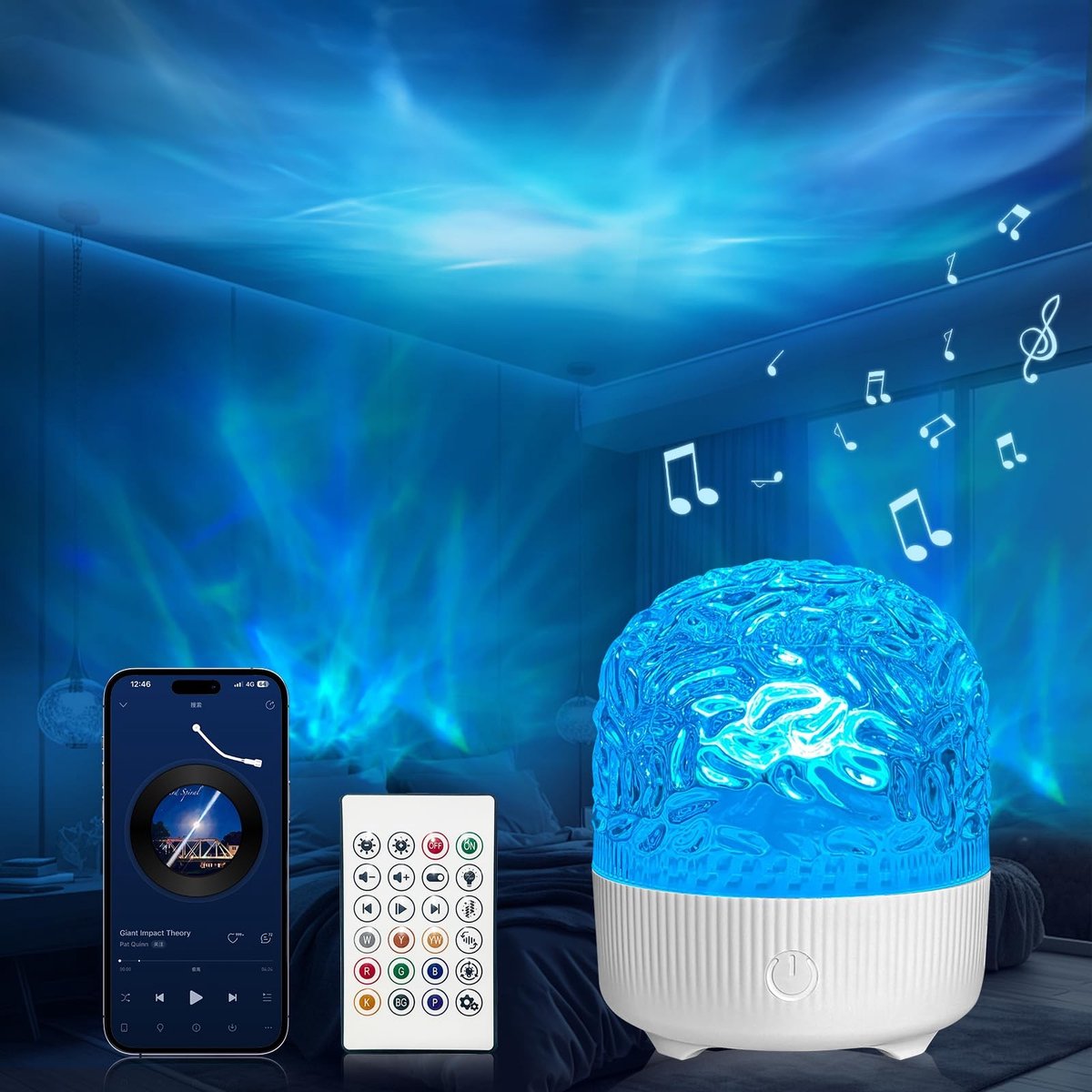 Omgoods - LED Bedlamp met Ocean Globe en Bluetooth Muziekfunctie
