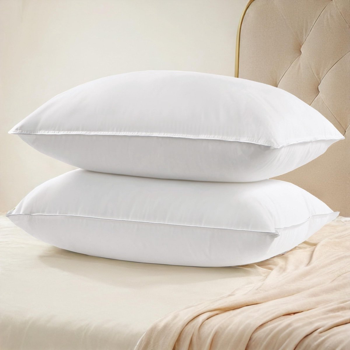 Omgoods - Set van 2 Ganzenveren en Dons Kussens - 40x90 cm - 100% Katoen - Wit