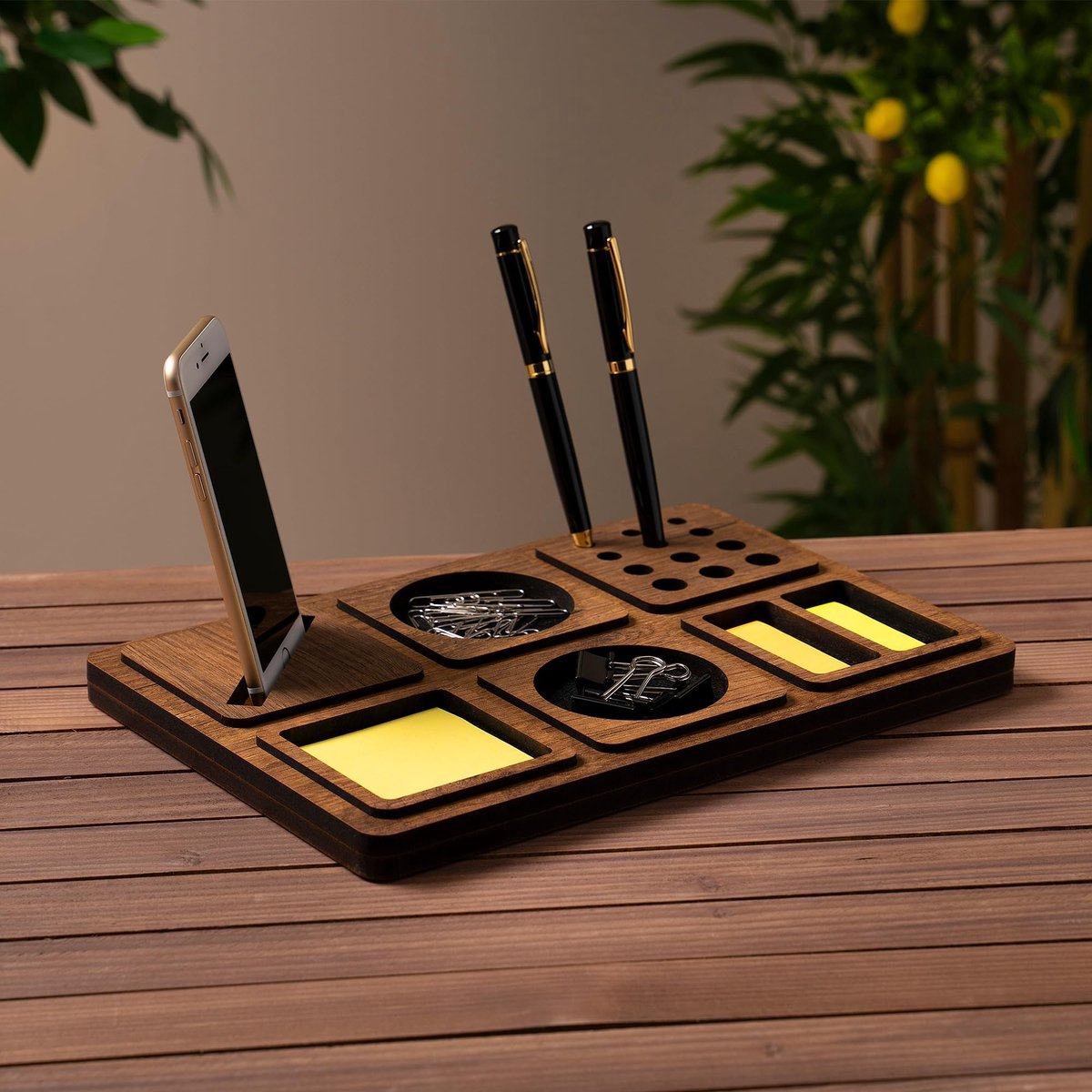 Omgoods - Houten Bureau Organizer met Veelzijdige Compartimenten