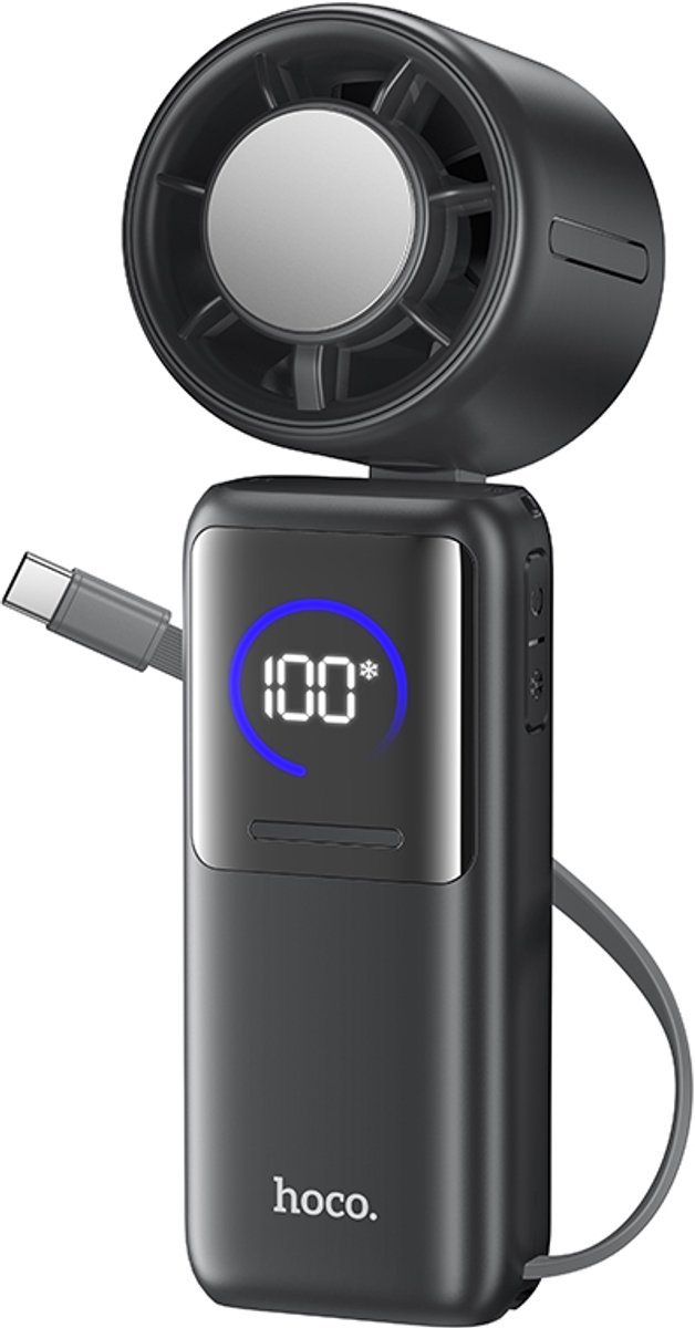 HOCO Draagbare Handventilator met Powerbank 6000mAh - Mini Ventilator met TEC Koelplaat - Oplaadbare Handheld Ventilator met LED Display - Verstelbare Ventilator met 100 Standen - USB-C Oplaadbaar