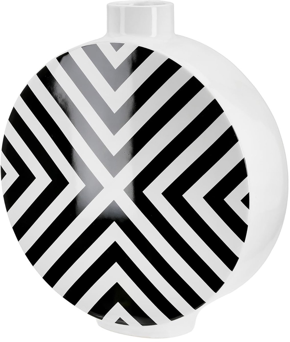 Omgoods - Lidded Vase Chevron van Keramiek in Zwart en Wit