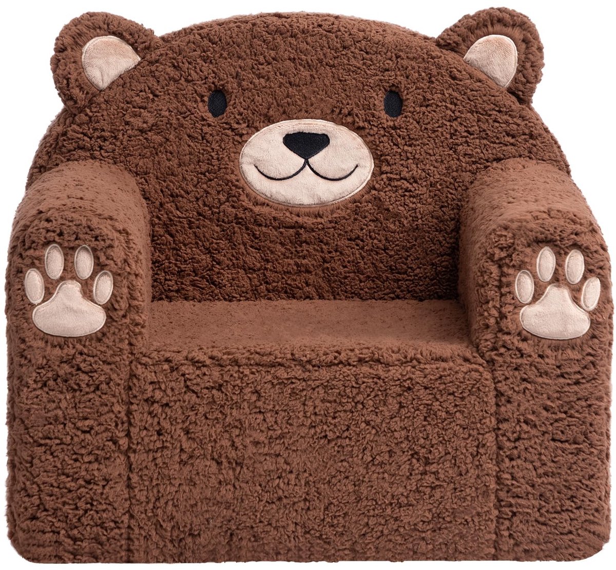 Omgoods- Peuterstoel Ultra-Zacht - Schattig Berendesign - Veiligheidsarmsteunen - Duurzame Sherpa-Stof - Comfortabel Zitgevoel - Dikke Schuimvulling - Kindersofa