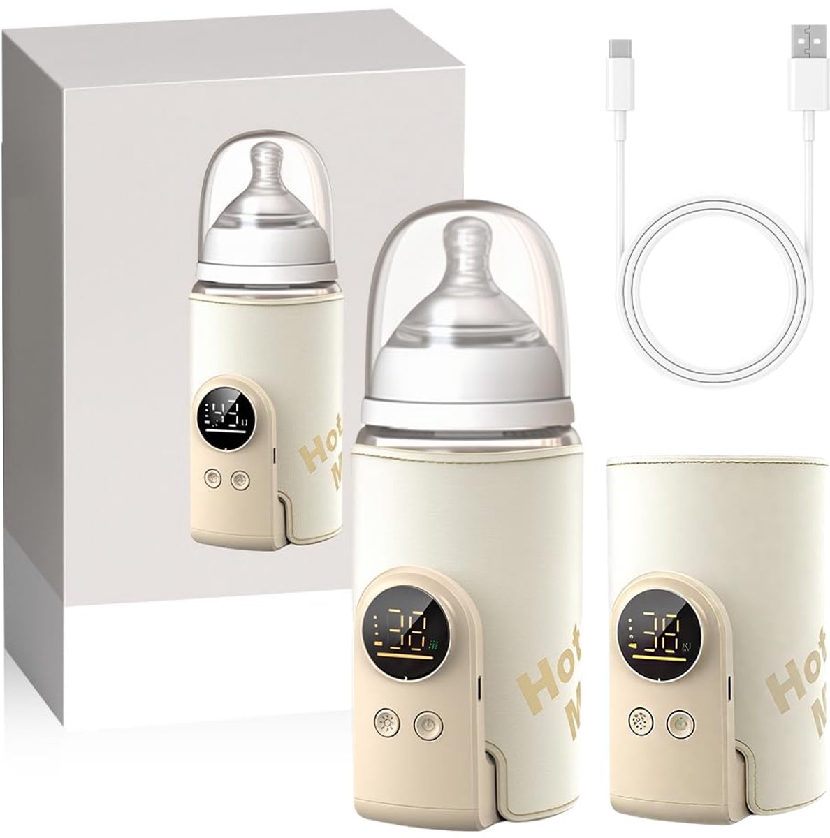 Omgoods- Flessenwarmer Draagbaar - USB Flessenwarmer - 8000 mAh - 6 Temperatuurinstellingen - Waterdicht Materiaal - Snel Opwarmen - Babyfleswarmer