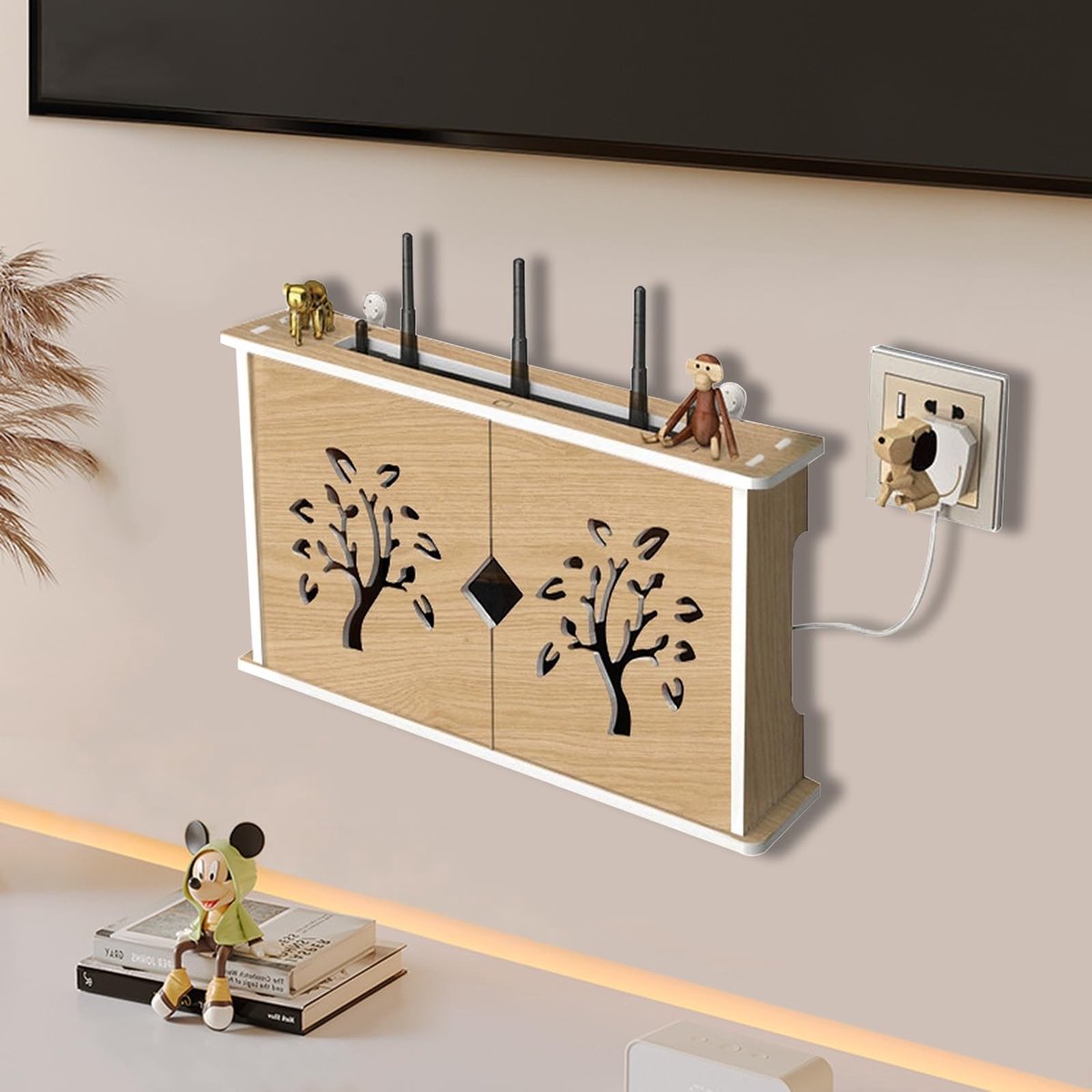 Omgoods - Wandgemonteerde Router Plank met Deur voor Kabels en Accessoires