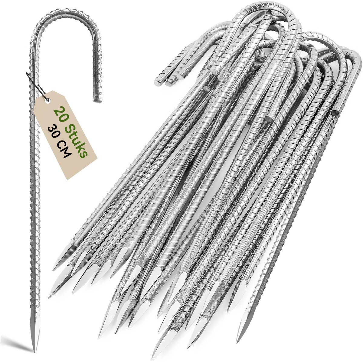 Omgoods - Set van 20 Heavy Duty Grondstaken voor Trampoline en Tent 30 cm