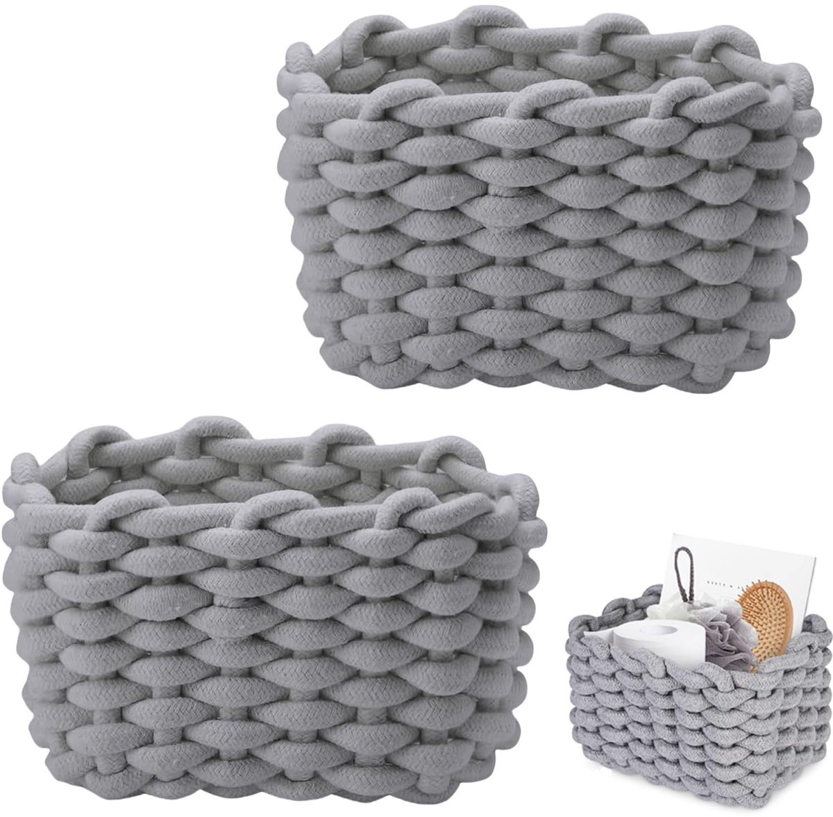 Omgoods - Set van 2 Katoenen Opbergbaskets - Ideaal voor Kinderkamer en Woonkamer (Grijs)