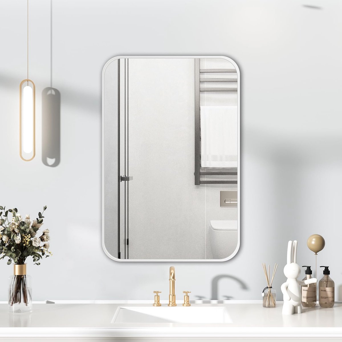 Omgoods - Grote Witte Wandspiegel (50 x 70 cm) voor Badkamer