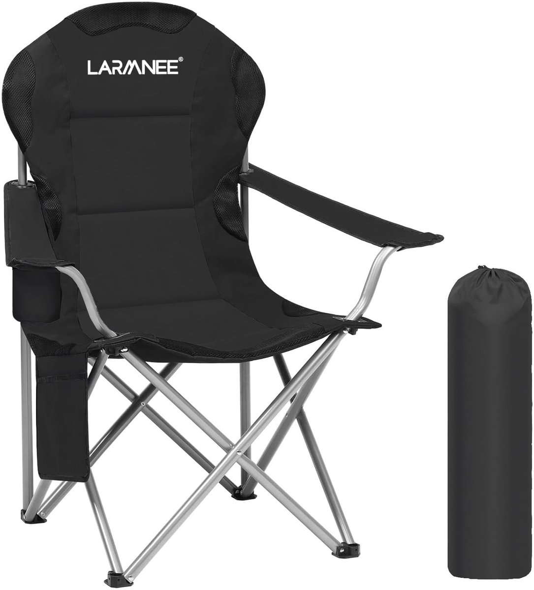 Omgoods- Campingstoel opvouwbaar met hoge rugleuning - Ergonomische zitting - Bekerhouder - Ademend materiaal - Waterdicht - Tot 120 kg belastbaar - Klapstoel