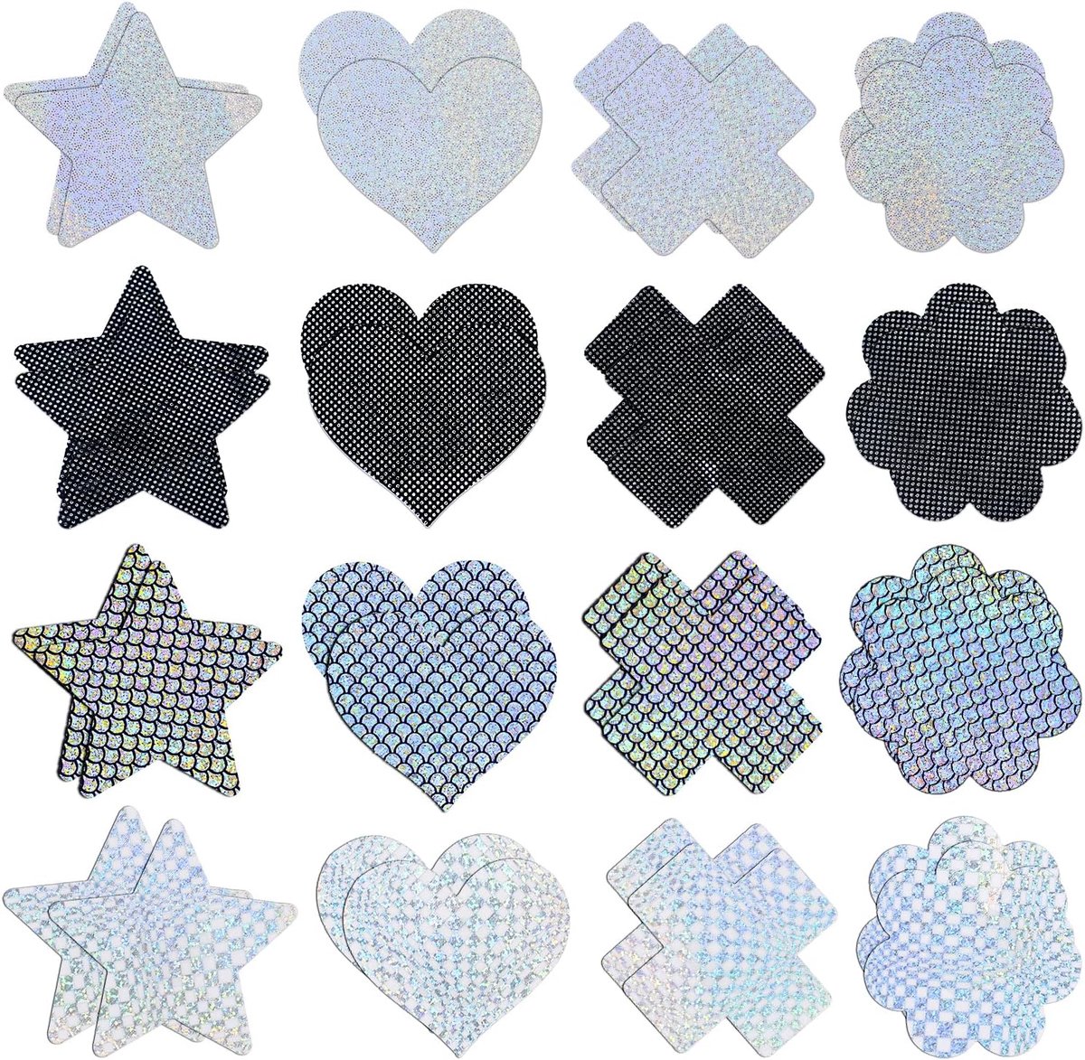16 paar glitter pasties tepelbedekkingen stickers pasties rave tepelbedekkingen voor vrouwen, glitter pasties rave tepelbedekkingen stickers, wegwerp zelfklevende borstbloemblaadjes