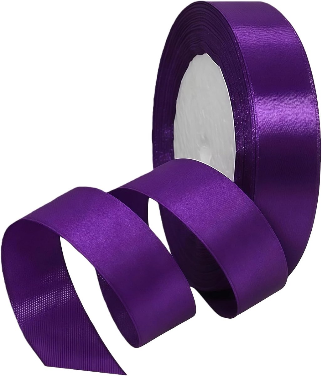 lint 20 mm voor geschenkverpakking, 22 m, paars satijnen lint 20 mm dik stoffen lint voor het maken van taart, haarstrik, polyester kerstdecoratie, bruiloft auto decoratie