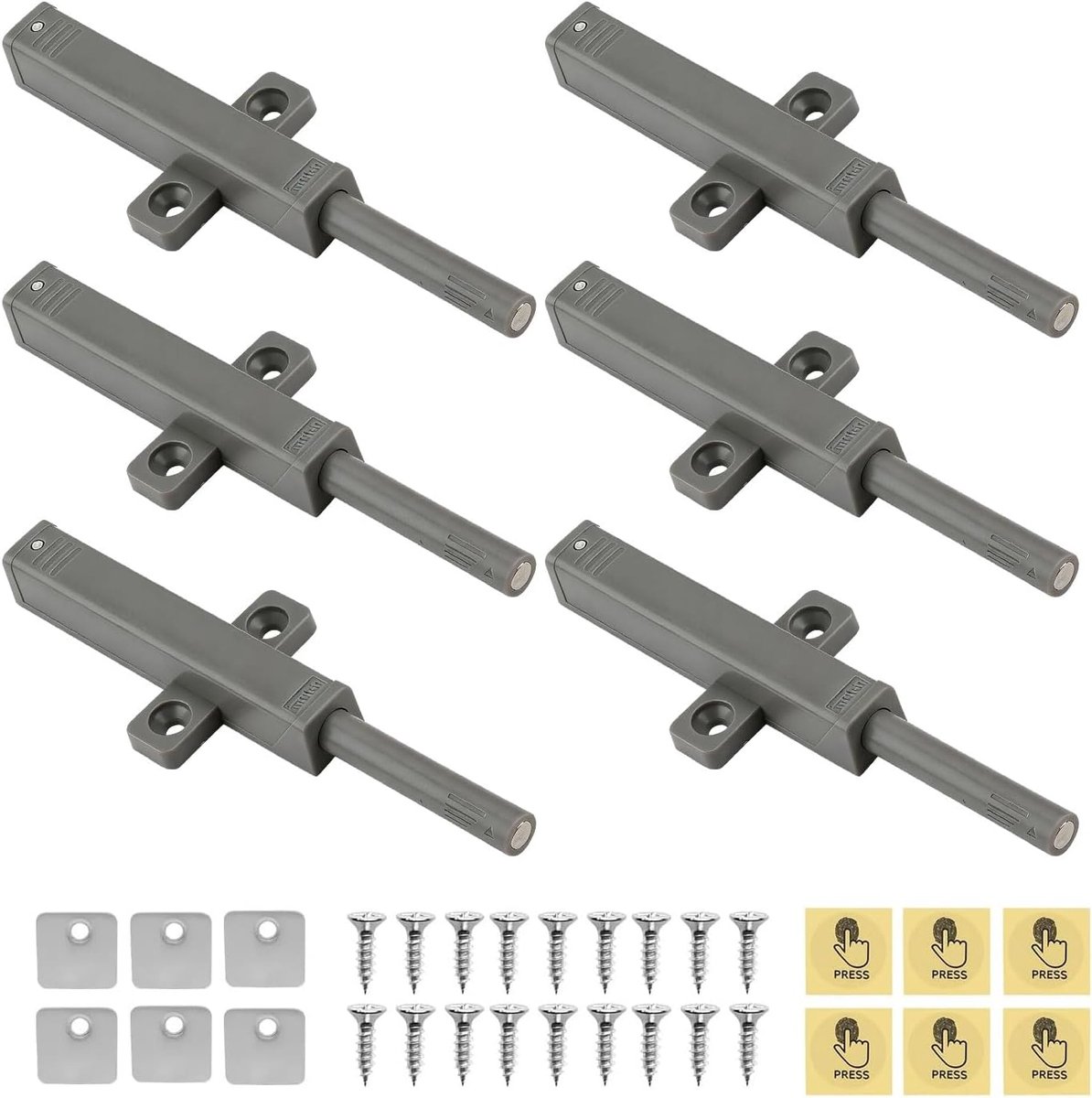 6 Stuks Push up Snappers, Magnetische Heavy Duty Deurvangers - Zelfklevende Druksluiting voor Kaders, Keukenlades en Kledingkasten (Grijs)
