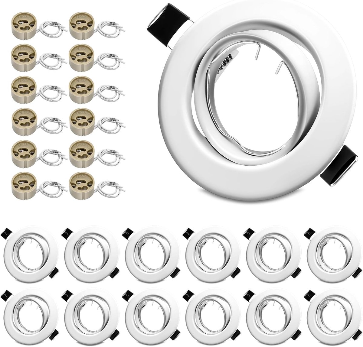 12x Inbouwspots GU10 Set - 12-delig Inbouwframes Mat Wit incl. GU10-fitting - Draaibaar 30° - Boorgat Ø68-80mm - Ronde Metaal Frame Voor 50mm LED of Halogeen Lampen