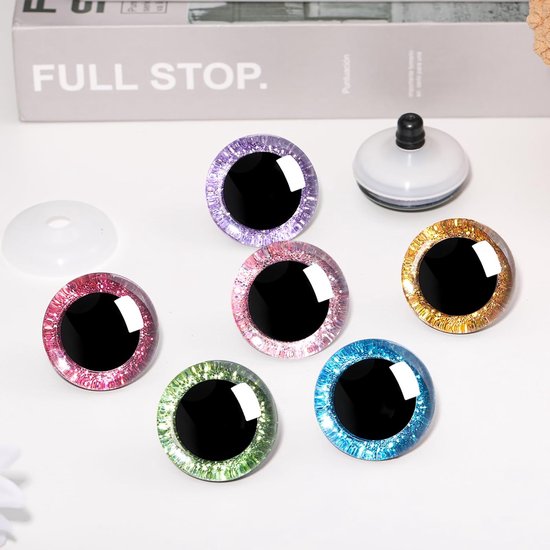 120 stuks 18 mm 3D glitter plastic veiligheidsogen voor amigurumi trapezium knutselwerk, haakwerk popogen met wasmachines, ogen voor opgevulde dieren voor DIY of poppen, beerdier Halloween — afbeelding 4