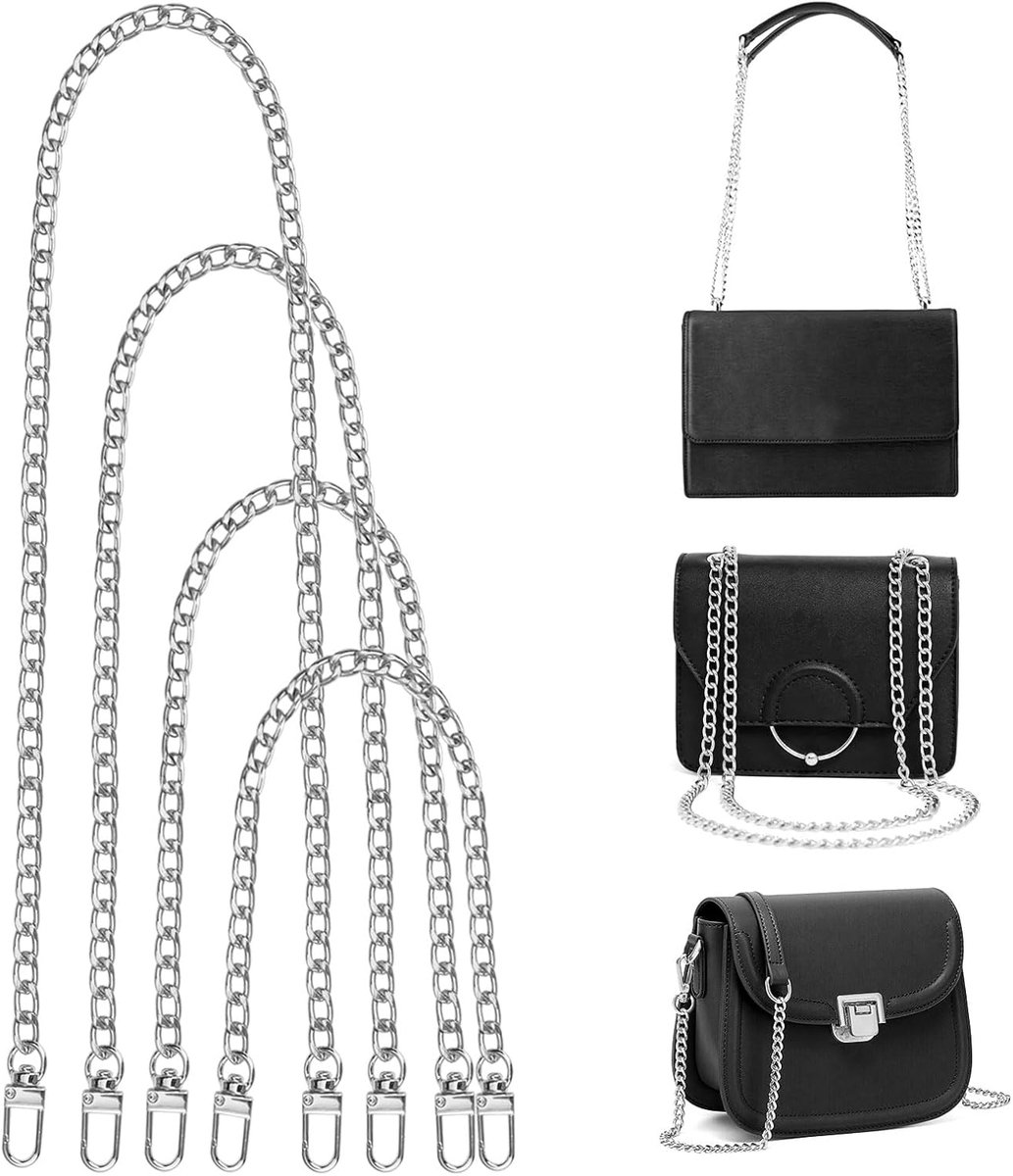 4 Stuks 30/60/100/120cm Vervangende Ketting voor Handtas | Handtas Kettingriemen, Vervangende Platte Ketting Handtasketting, Handtas Kettings Riem met Metalen Gespen, Tasketting