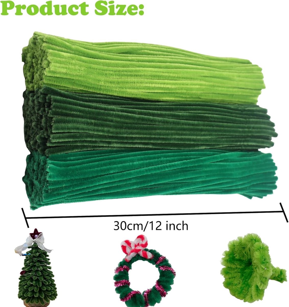 300 stuks pijpenragers, groene serie pijpenragers, chenilledraad, 30 cm, pijpenragers voor creatieve doe-het-zelfprojecten en knutseldecoratie voor kinderen (groen)