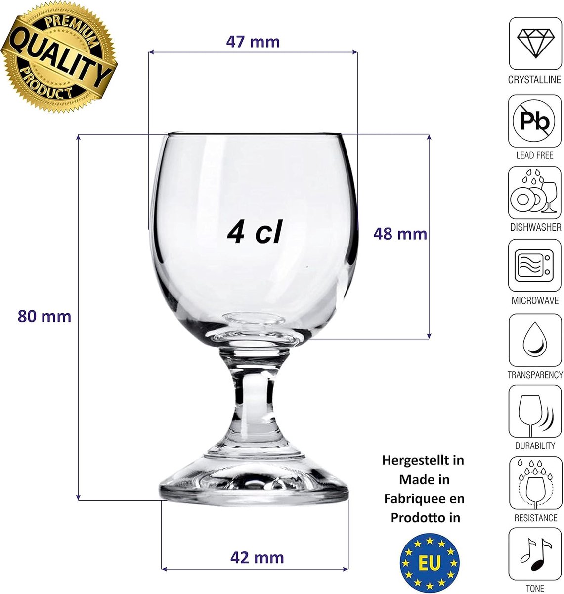 Set van 6 Borrelglazen - 40 ml Likeurglazen Met Steel - Duurzaam en Hoge Kwaliteit - Tijdloze Elegantie - Vaatwasmachinebestendig - Perfect Cadeau-idee