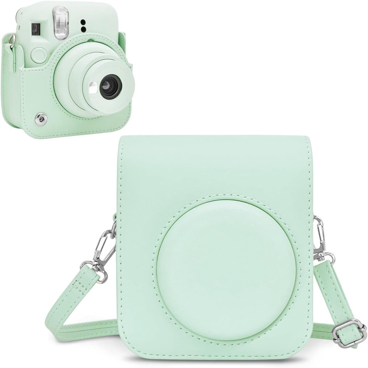 Cameratas voor Fuji Instax Mini 12 - PU-lederen beschermhoes voor Fujifilm Instax Mini 12 Instant Camera - Afneembare hoes met verstelbare schouderriem, Groen, for Fujifilm mini 12