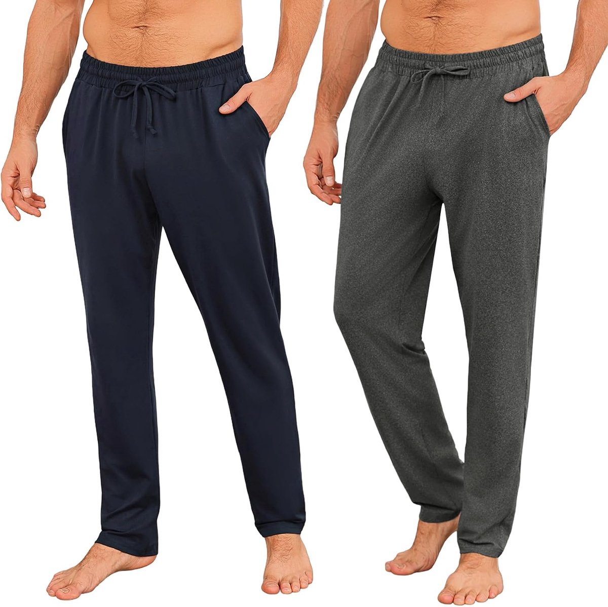 Herenpyjamabroek, lange winterpyjamabroek, vrijetijdsbroek, pyjamabroek, met zakken, 2-delige set, S-4XL