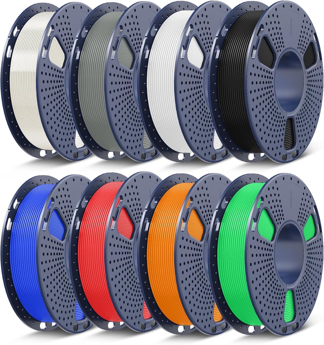 PLA-filament, 3D-printerfilament, veelkleurig, 1,75 mm, netjes gewikkeld, PLA Plus-filament 2 kg, 8 stuks, 0,25 kg spoel, 8 kleuren, zwart, wit, grijs, transparant, rood, blauw, groen en oranje