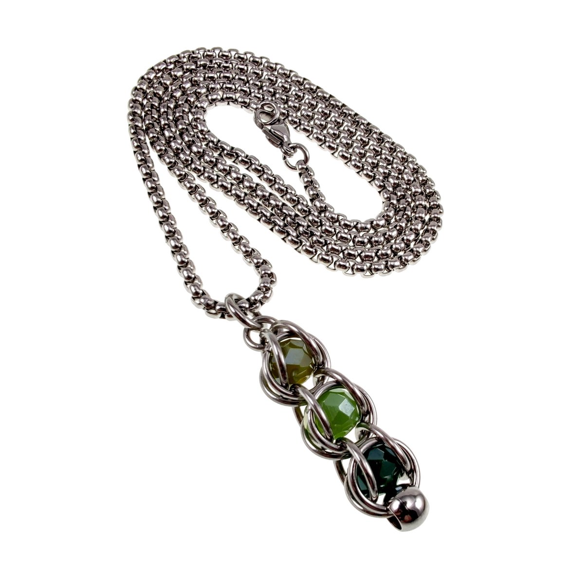 Schakelhanger van Groentinten Kristallen met Ketting, Jasseron-Ketting 60cm x 3mm + Hanger, RVS, Dames- Handgemaakt