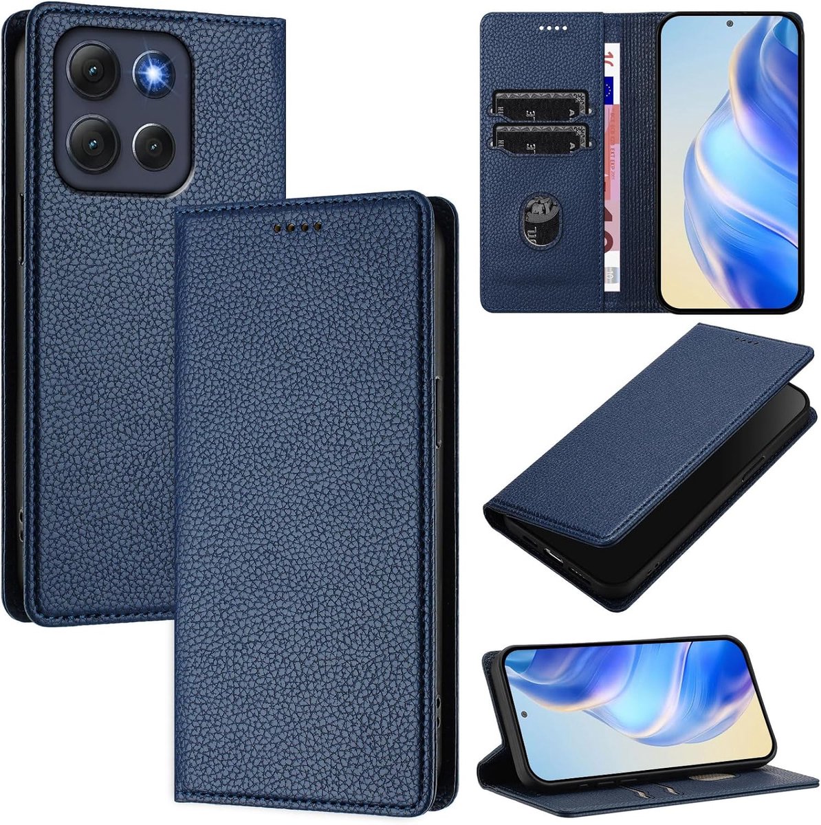 Motorola Moto G86 Flip Case - Lederen Wallet Case met kaartsleuf en opvouwbare standaard - Magnetische beschermhoes - Donkerblauw