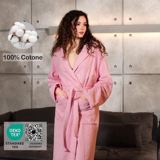 badjas voor dames en heren met capuchon, badstof van 100% katoen Oeko-Tex, zacht, absorberend, Italiaans design — afbeelding 5