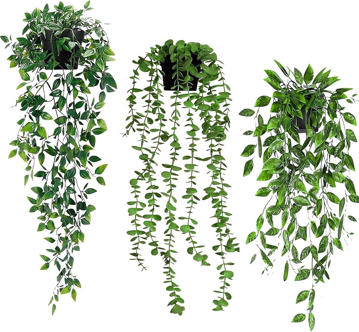 kunstmatige hangende planten 3 stuks - groene plastic wijnstok - decoratieve nepplanten - ideaal voor muurdecoratie - ShopVlot