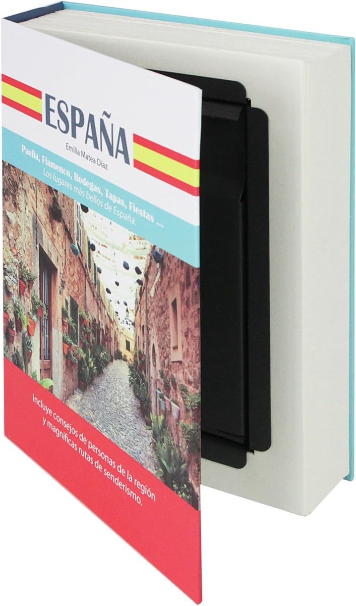 80945 boek kluis, gecamoufleerde gelddoos, originele papieren pagina's, España, 23 x 15 x 4 cm, opschriften in Spanje