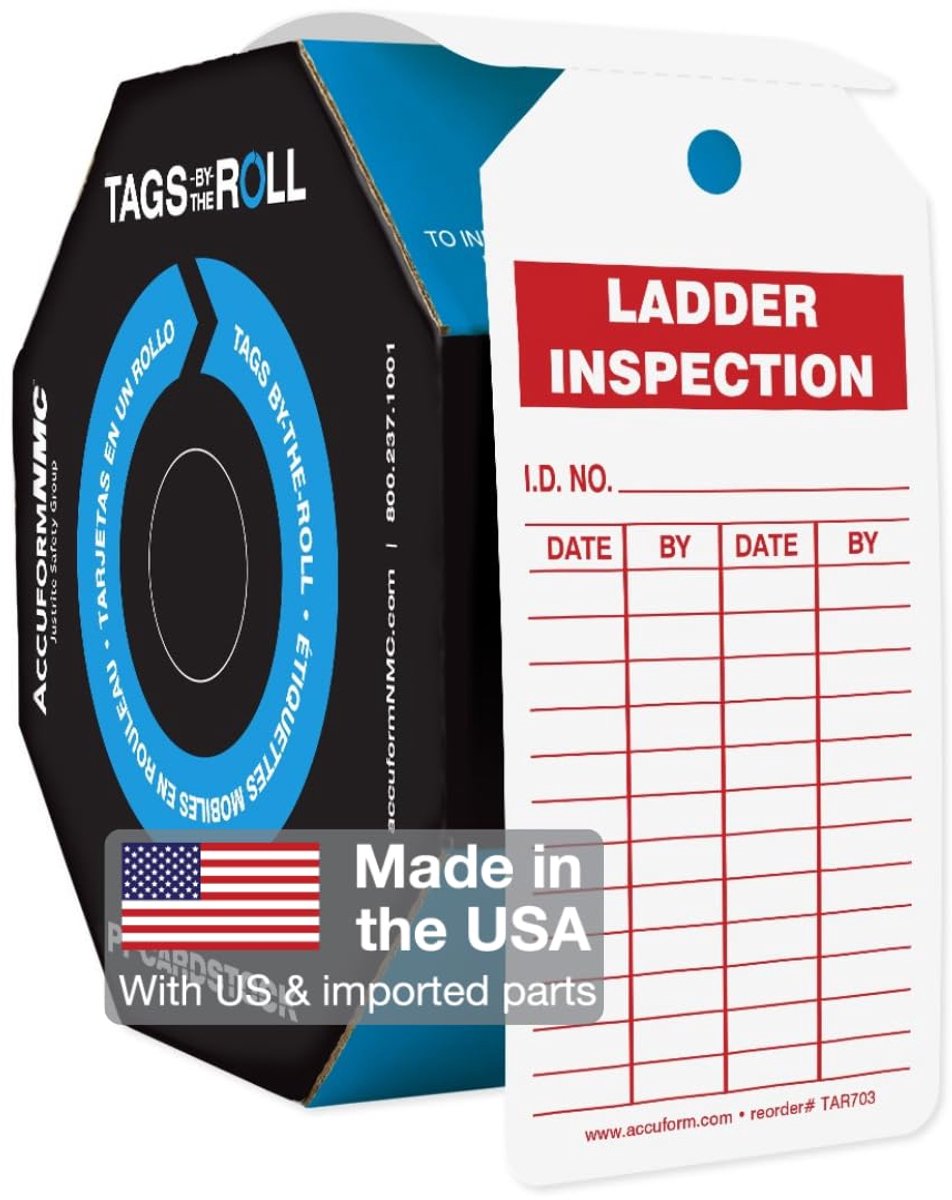 SnelShoppen - 100 Ladder Inspectie Tags met Record, Waterdichte PF-Cardstock, Bestand tegen tranen, 6.25"x3", OSHA Conform, Ladder Veiligheid, Inspect