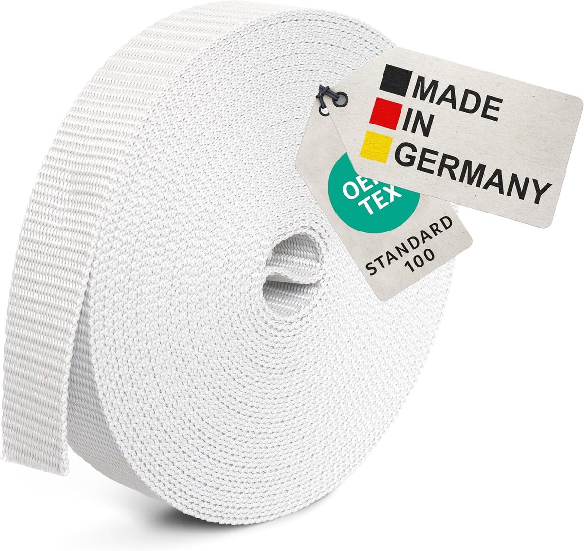 10 m universele riem 50 mm [Made in Germany] - geweven montageband van polypropyleen - riem voor bevestiging, naaien of accessoires voor rugzak, koffer, steekgesp, spanriem, wit