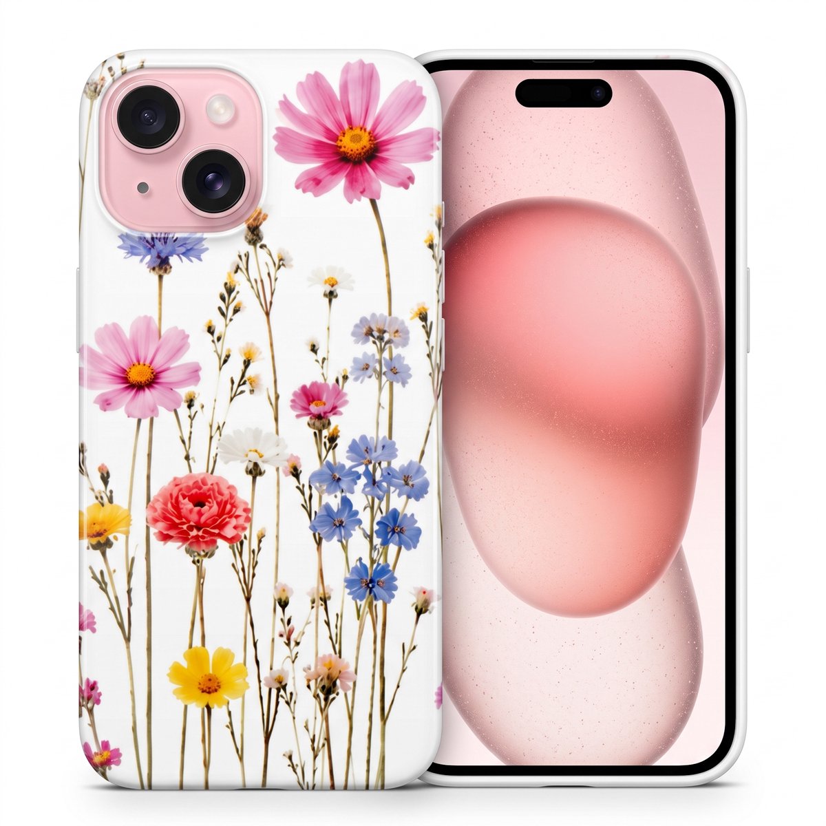 Hoesje geschikt voor iPhone 15 Plus – Wild Bloemen – Exclusief Design – Polycarbonaat – Floral