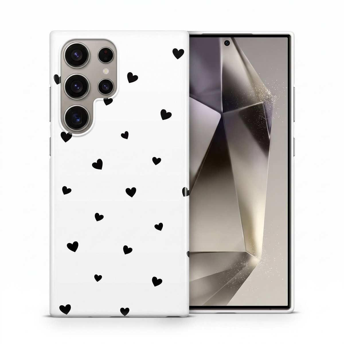 Hoesje geschikt voor Samsung Galaxy S24 Ultra – Mini Hartjes – Exclusief Design – Polycarbonaat – Wit en Zwart