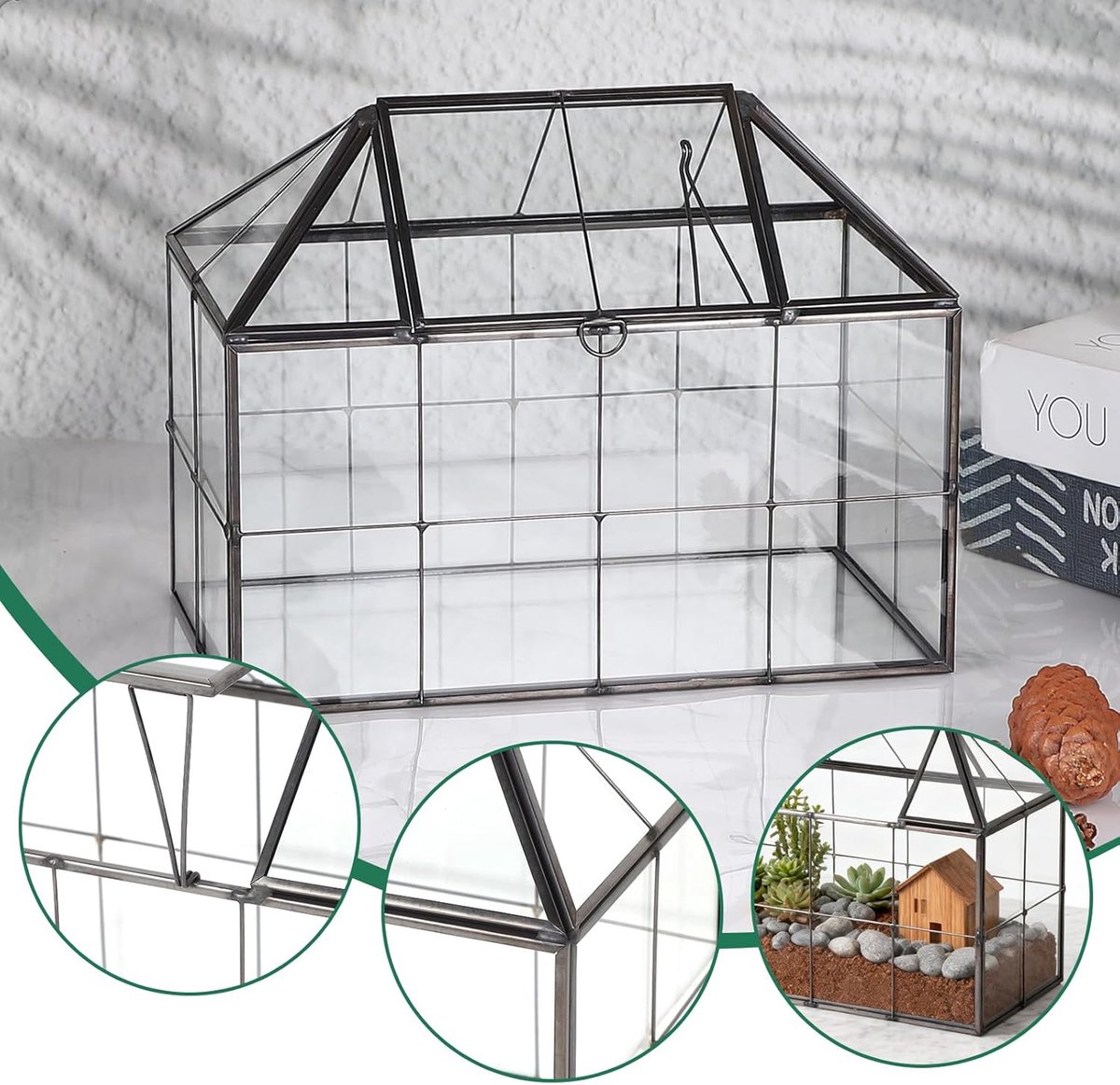 Mini Broeikas - Plantenterrarium Glas - Kleine Planten Kweken - Huisvormig Design - 233 x 136 x 18 cm – foto 7