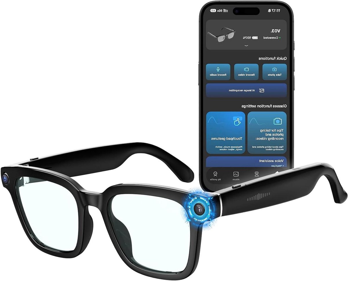 Smart Bril Camera - Video Bril - Opnemen Beelden - HD Video Kwaliteit - 1200P - Zwart