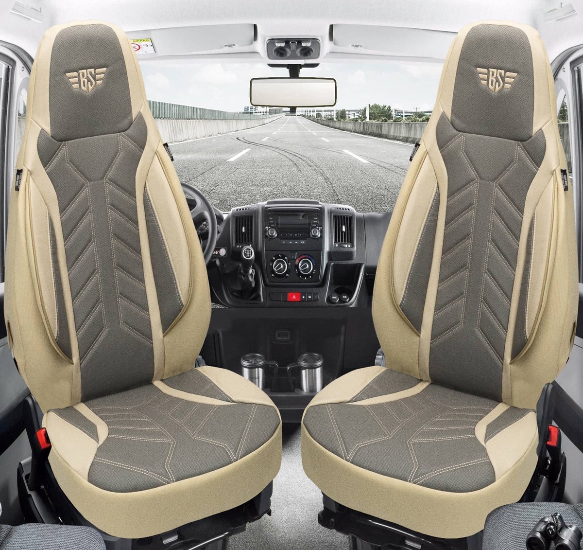 Autostoelhoezen voor Renault Master Bj ab 2010 – Stoelhoezen voor bestuurder en passagier in Beige/Grijs