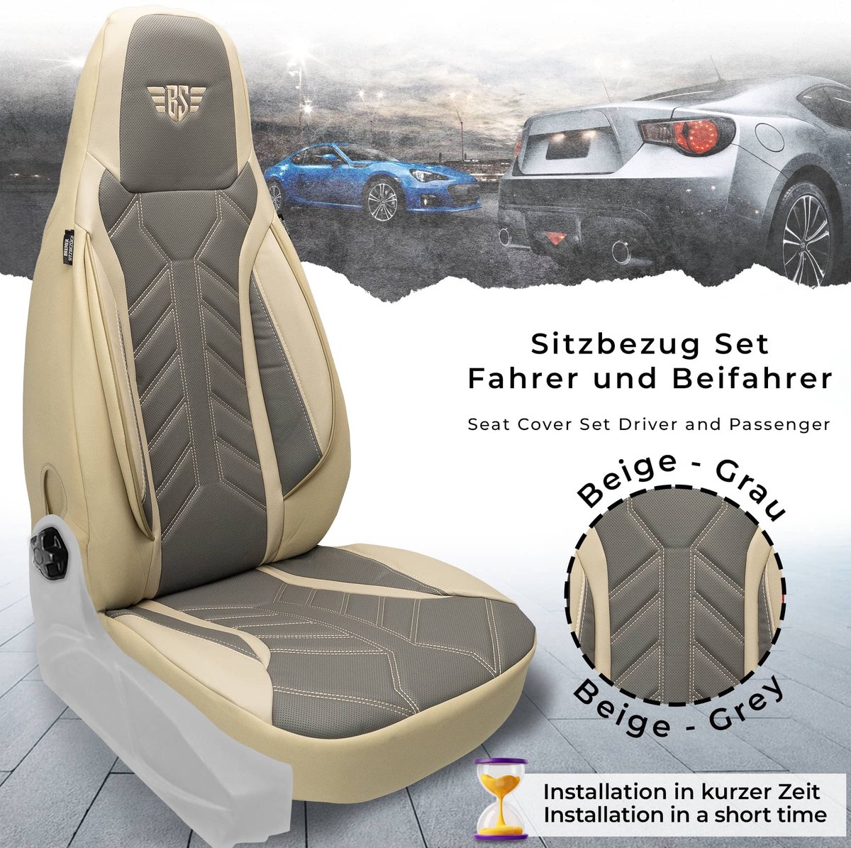 Autostoelhoezen voor Renault Kangoo Bj 1997-07 – Stoelhoezen voor bestuurder en passagier in Beige/Grijs