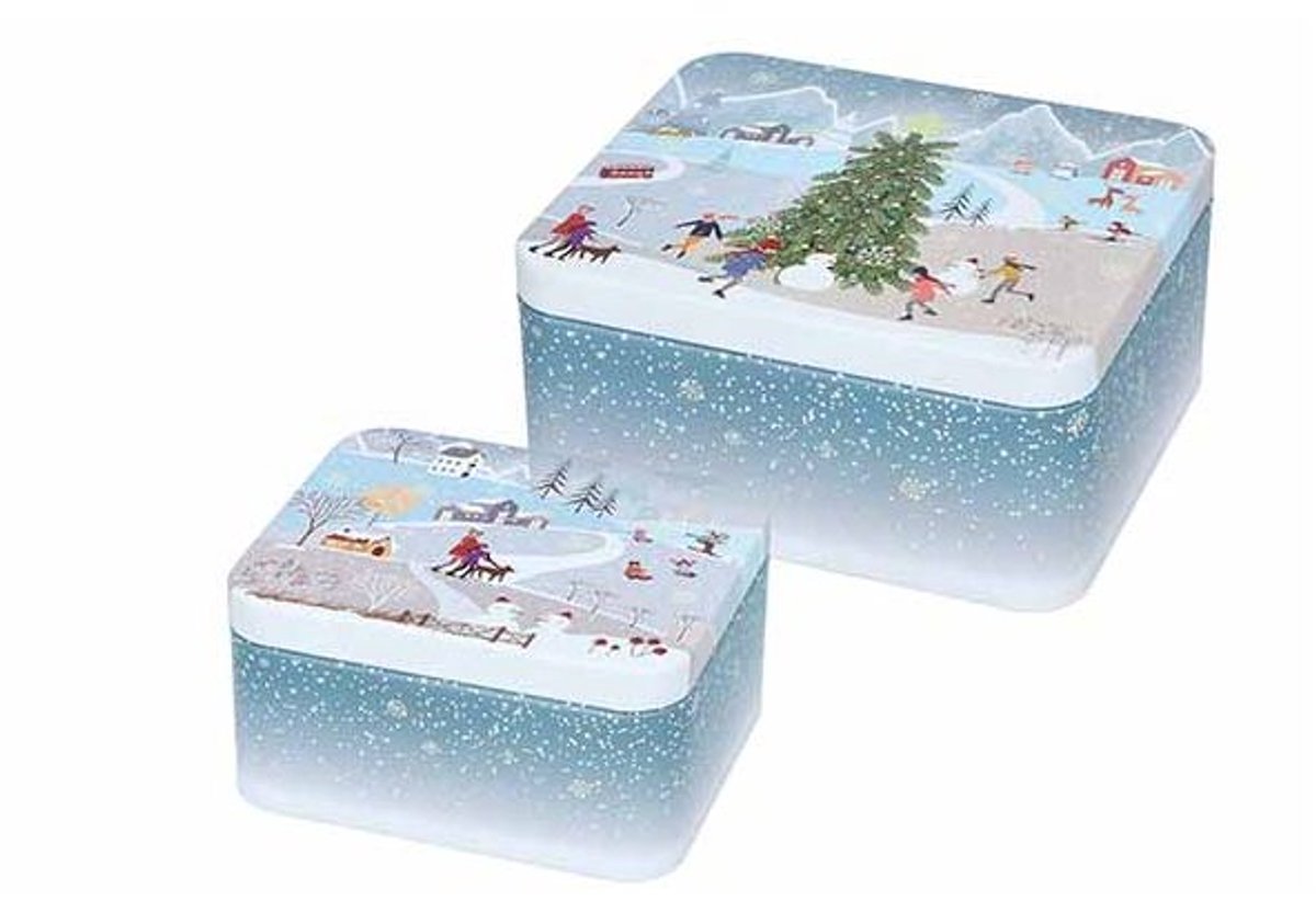 Koekjestrommel Set2 Winter Wonderland Small 12x10xh6cm - 15x13x7cm