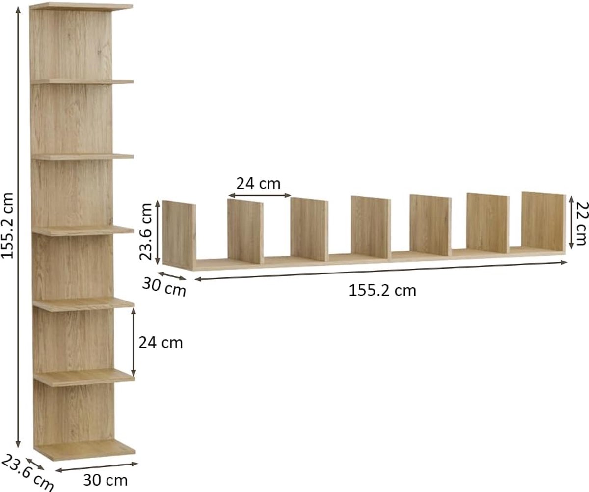 Wandplank, 7 Planken, Sonoma | Zwevende Wandplank, Boekenkast, Opbergplank voor Slaapkamer, Woonkamer, Badkamer, Keuken en Bureau