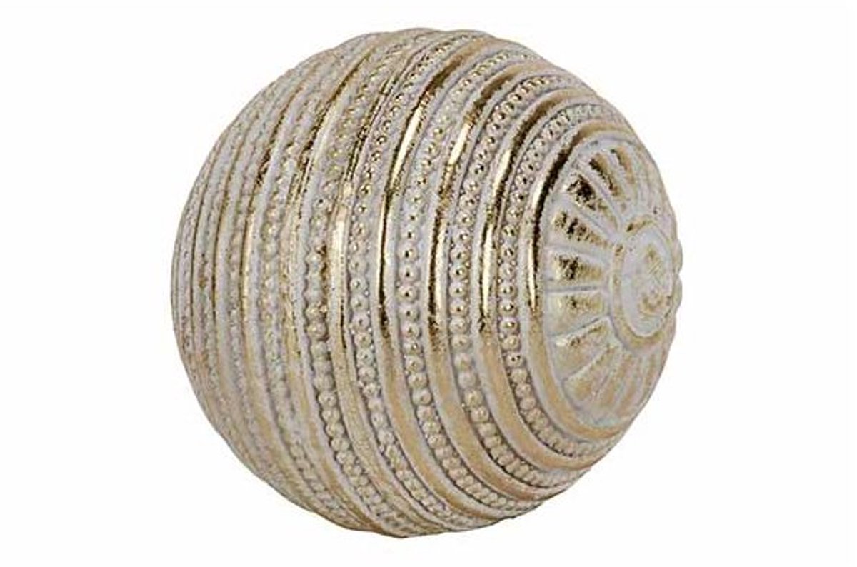Bal Gold Washed Wit 10,5x10xh10,5cm Rond Polyresin