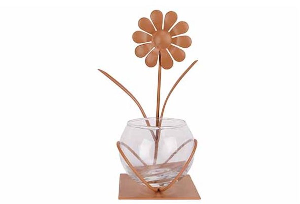 Bloem Tl-holder Bruin 9x7xh16,5cm Langwe Rpig Metaal