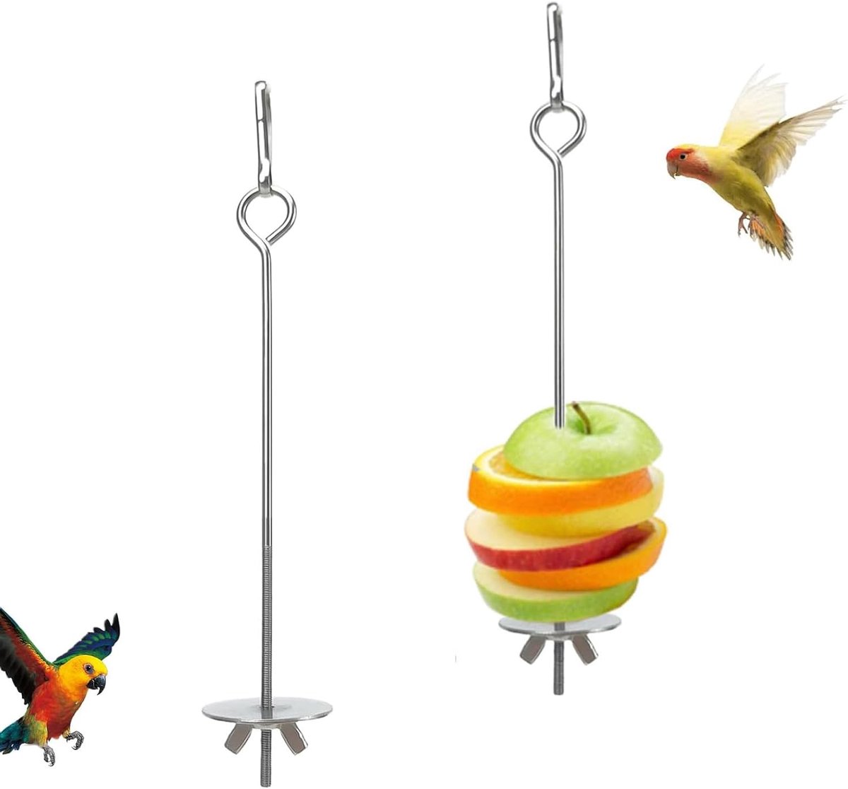 2 stuks papegaaienspies, roestvrij stalen vogelspies voor papegaaien, vogels, voedselhouder, papegaaienspies voor fruit, groenten en voedsel zoeken, speelgoed