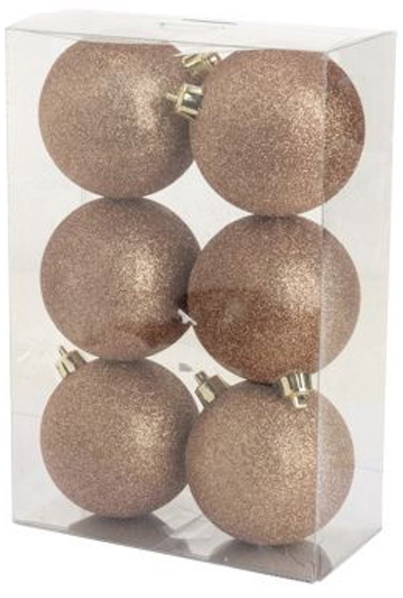Cosy @ Home Kerstbal Set6 Glitter Roze D8cm Kunstst