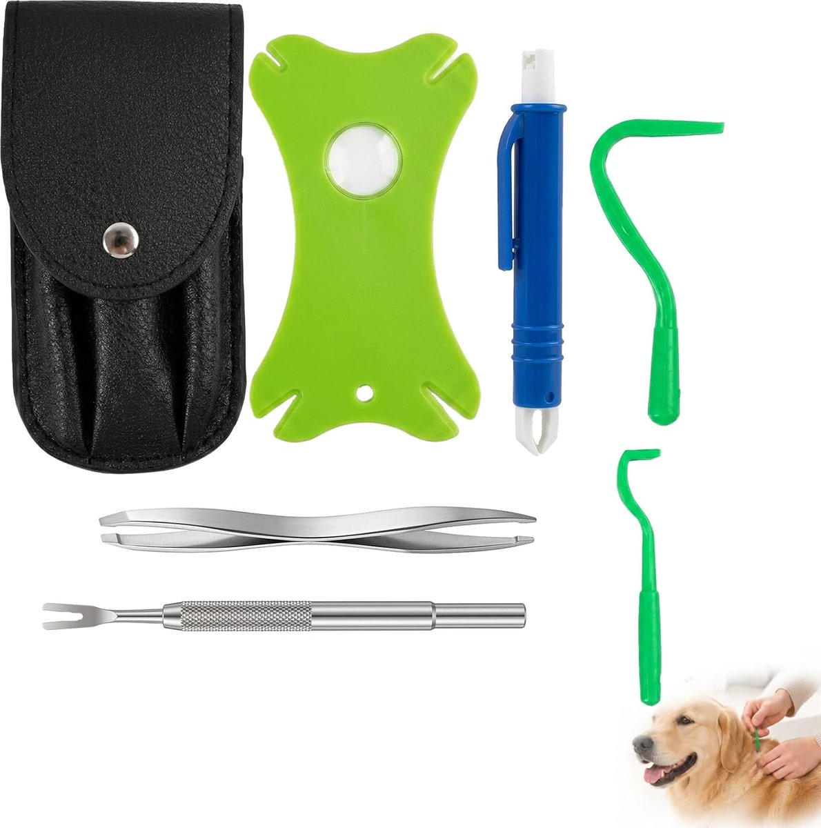 Set van 7 tekenklemmen van roestvrij staal met etui, voor dieren en mensen, eenvoudige en hygiënische verwijdering