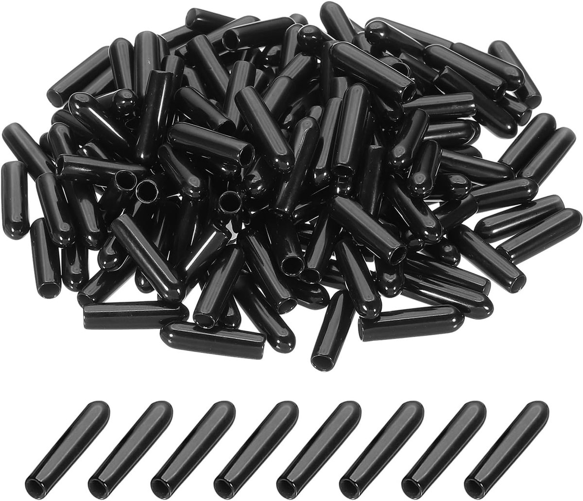 3 mm/0,12 inch rubberen eindkappen, 144 stuks PVC-afdekkingen, flexibele doppen, blotbeschermer voor schroefuiteinden, boutbuis draaddoppen, zwart