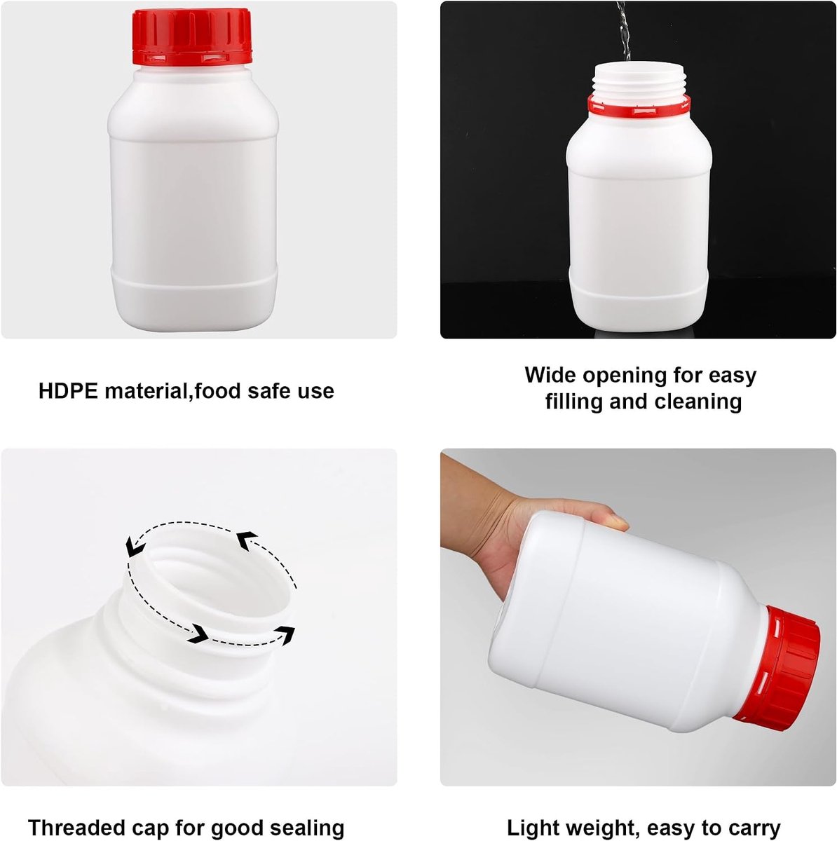 1 stuks 2000 ml brede hals flessen met schroefdop HDPE laboratoriumfles plastic flessen brede hals fles chemische fles met deksel voor laboratorium, keuken of hobby